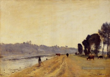 romantique romantisme Tableau Peinture - Rives d’une rivière romantisme plein air Jean Baptiste Camille Corot